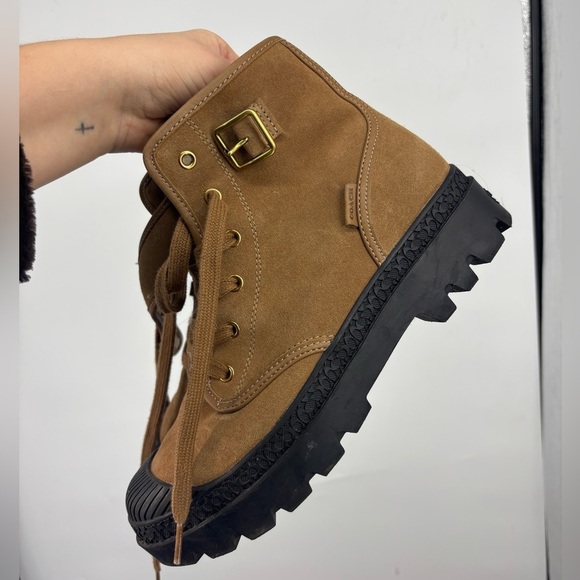 Coach Trooper Mid Top Boot in Tan Suede with Black Sole Shearling Interior 10 - Picture 3 of 6